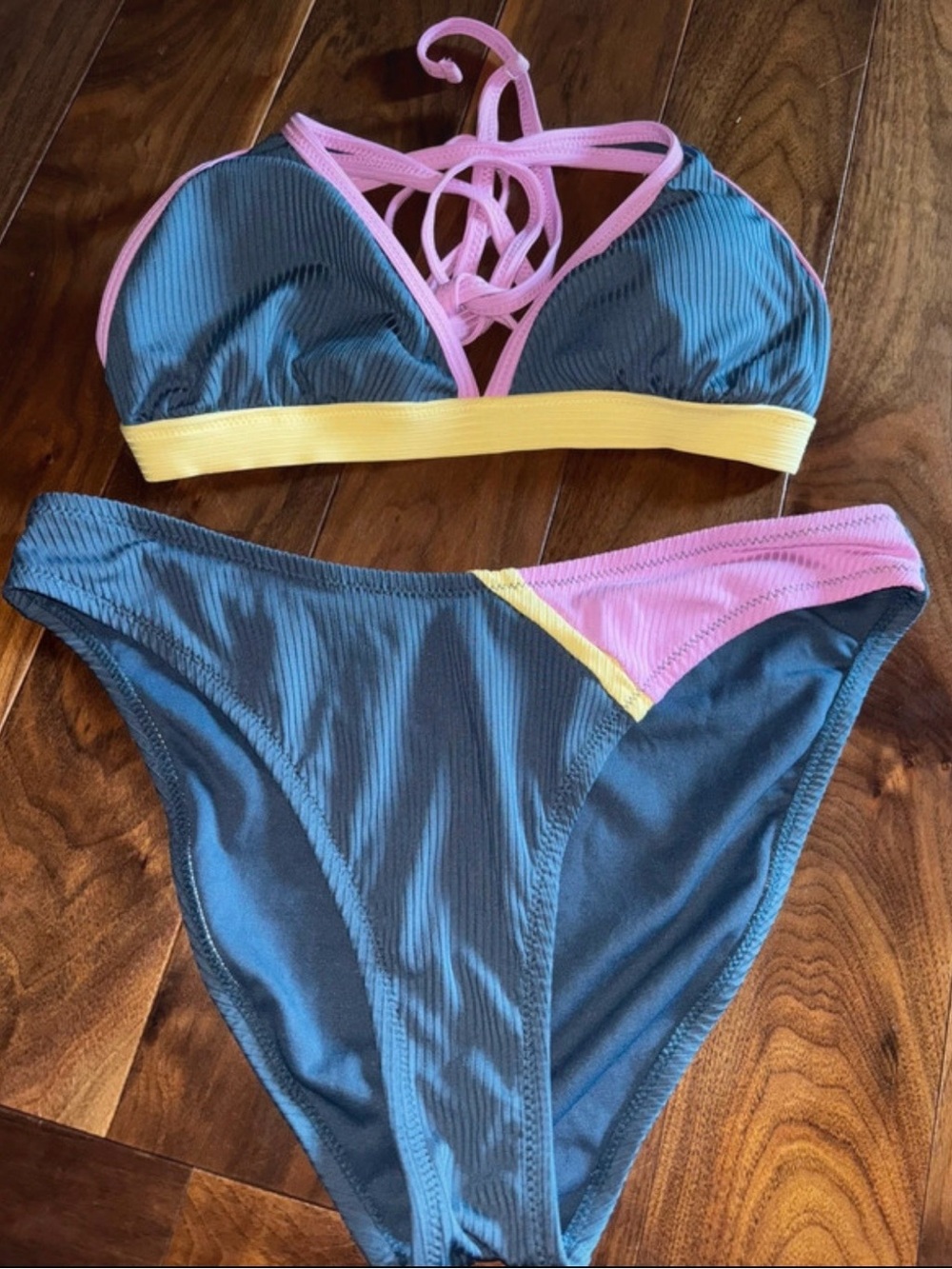 Women’s Colorblock Bikini Set - Pink, Yellow, Slate